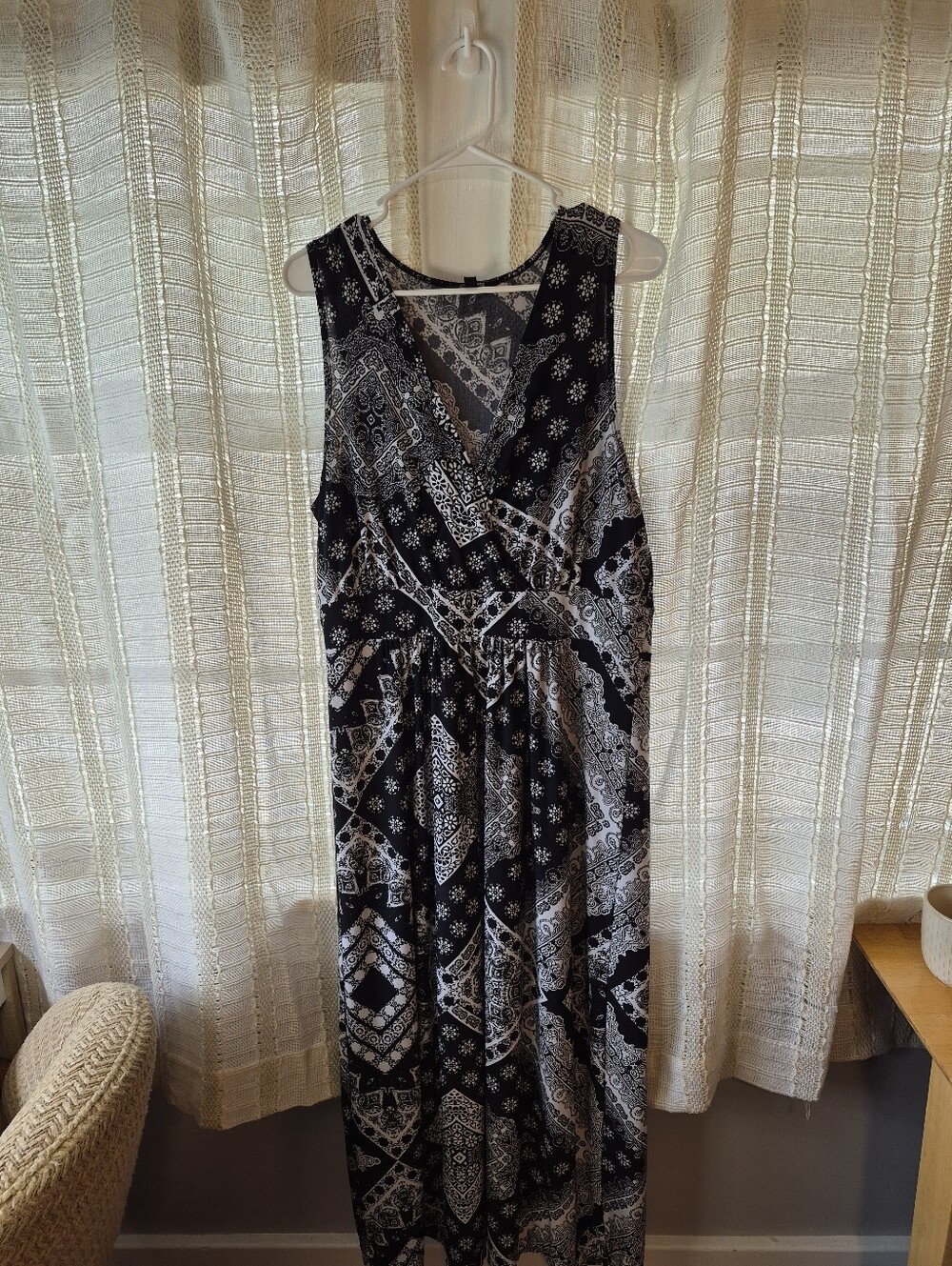 Elementz Black & White Bandana Print Sleeveless Maxi Dress V-Neck Size 1X